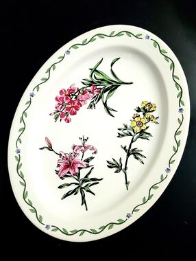 14" Botanic Garden Earthenware "Terrace Blossoms" Oval Platter